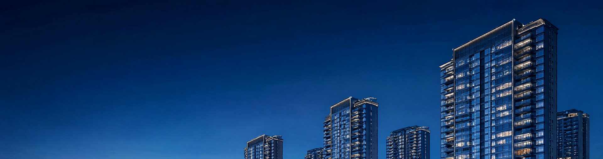 筑纬建筑科技案例展示页头图：蓝调黄昏下的滨水住区